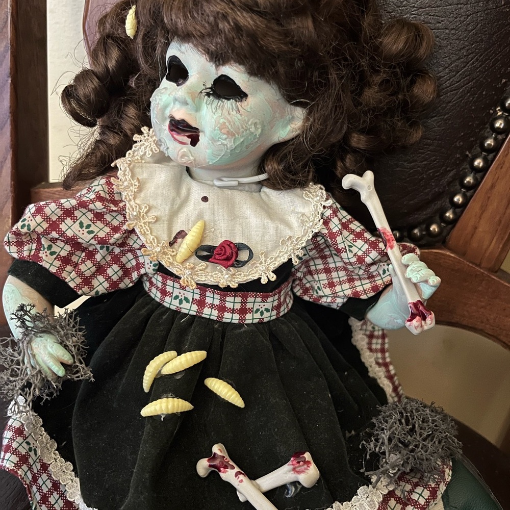 Creepy Doll Halloween Decor - Black and Red